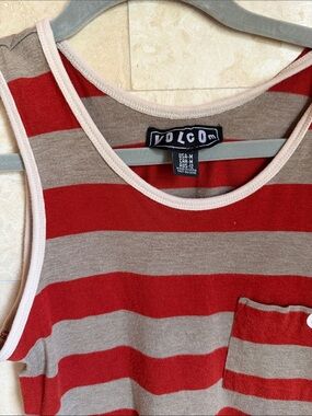Volcom Red and Taupe Striped Scoop Neck Tank boys size M